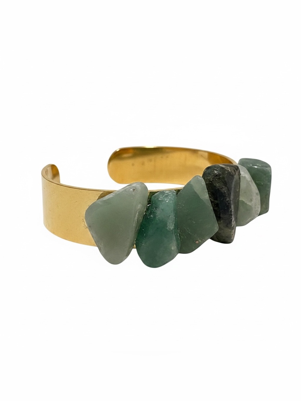 Jadeite & Green Aventurine Gold-Tone Cuff Bracelet